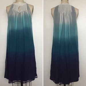 NWT Saks Fifth Avenue Ombré Blue Pleat Silk Dress